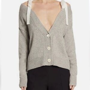 Cinq A Cept Sz XS Dash Cardigan Gray Button-Up Sweater Off shoulder Wool Cozy